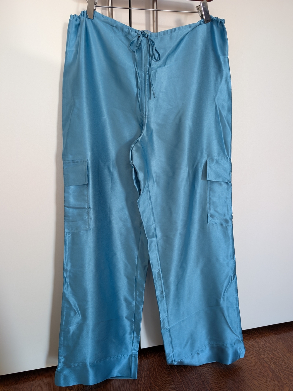 Vintage August Moon 100% Silk Cargo Pants in Turquoise Women's Size M